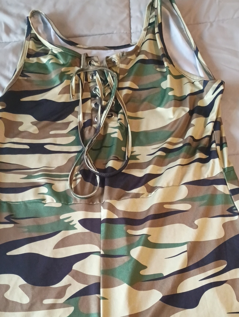 Camouflage Lace-Up Tank Romper